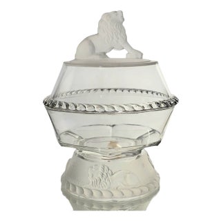 Rare 1870s Gillinder & Sons Frosted Lion Compote – 7.7” Eapg Covered Pedestal Bowl For Sale