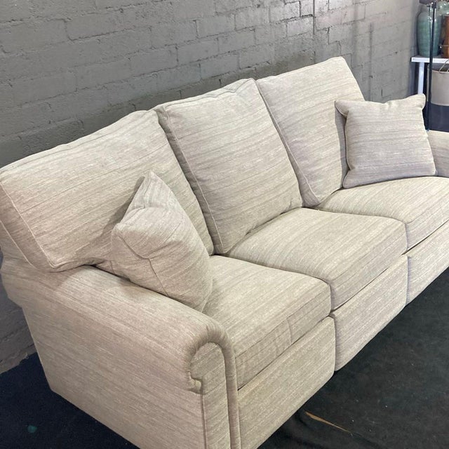 Traditional Stickley 3-Seat Sofa in Light Beige Fabric With Cushions For Sale - Image 3 of 4