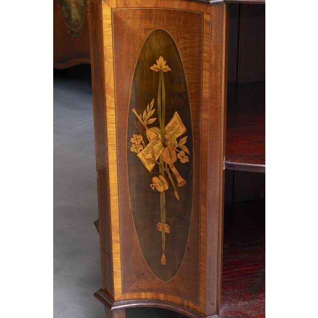 One of a Pair of English Satinwood, Mahogany and Painted Serpentine Cabinets, Mid 19th Century For Sale - Image 12 of 12