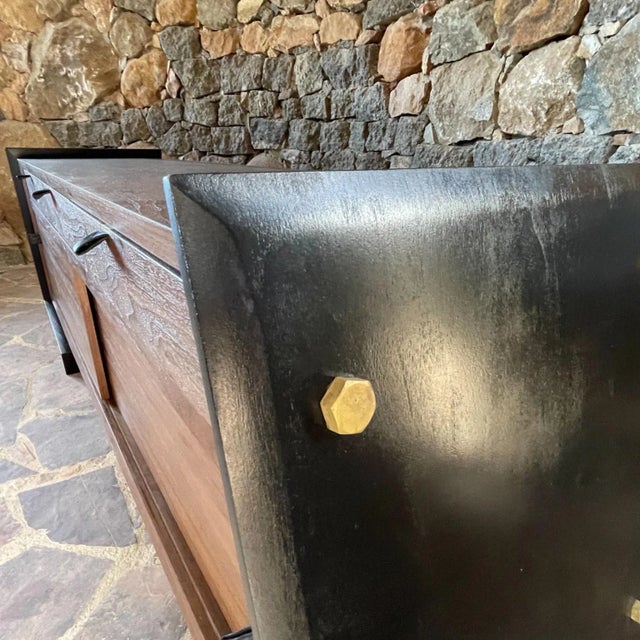 Modern Ambianic Modern Floating Credenza in Walnut Bronze and Leather For Sale - Image 3 of 12