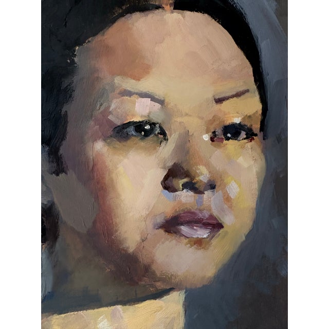 Mid‑Century Oil Portrait of Asian Woman in Beautiful Gold Frame - Portraiture - Gallery Wall For Sale In New Orleans - Image 6 of 8