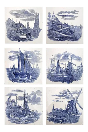 Dutch Blue Ceramic Tiles by Gilliot Hemiksen, 1930s, Set of 6