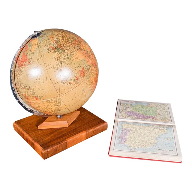 Vintage Table Globe & Atlas, English, World Map, Philips Challenge, Mid Century For Sale