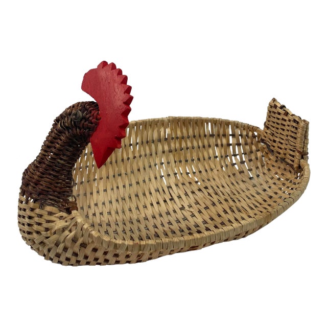 Vintage Chicken Shaped Wicker Basket For Sale