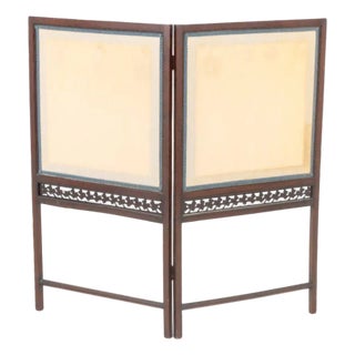 British Mahogany & Silk Two-Panel Folding Screen For Sale