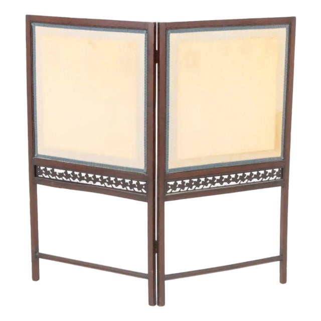 British Mahogany & Silk Two-Panel Folding Screen For Sale
