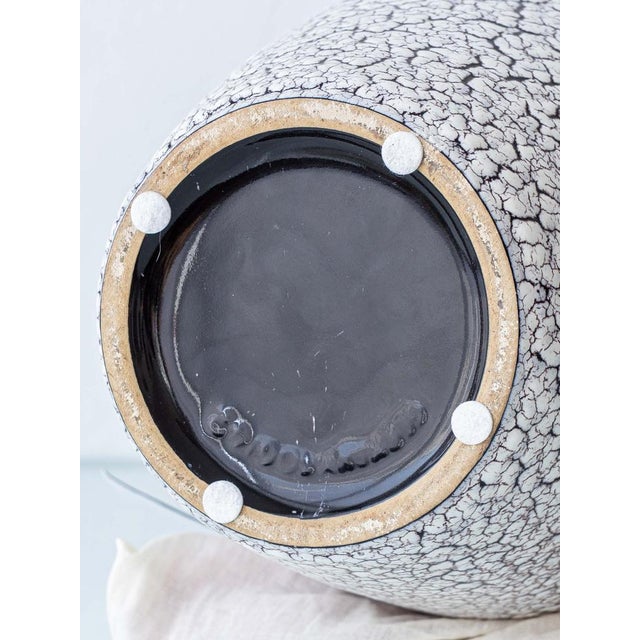 Vintage Jasba Cortina Black and White Crackle Ceramic Table Lamp, New Black Linen Lampshade For Sale - Image 11 of 17