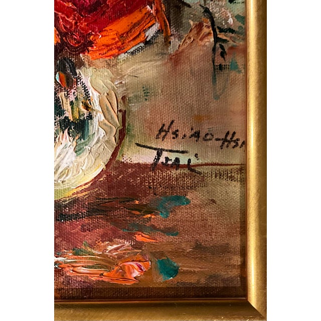 Abstract Hsiao-Hsia Tsai Hobbs (American/Chinese, 1927-2007), Still Life Oil on Canvas, Signedi Frame): 15"h X 12"w For Sale - Image 3 of 6