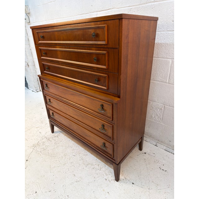 Mid-Century Modern Six Drawer Walnut Highboy Dresser For Sale - Image 4 of 15