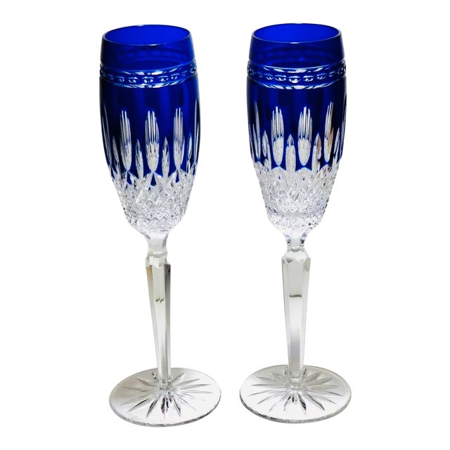 Waterford Crystal Clarendon Cobalt Blue Champagne Flutes Sold