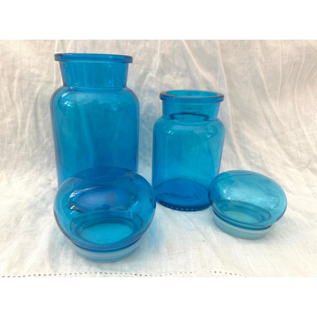 Vintage Pair of Belgium Blue Apothecary Bottles For Sale - Image 4 of 8