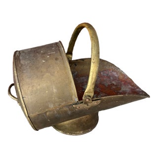 Vintage Brass Coal Scuttle Bucket With Handle - Rustic Patina Finish - 18" For Sale