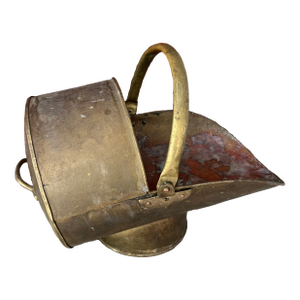 Vintage Brass Coal Scuttle Bucket With Handle - Rustic Patina Finish - 18"