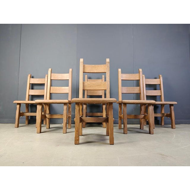 Vintage Brutalist Oak Dining Chairs, 1960s, Set of 6 For Sale - Image 10 of 15