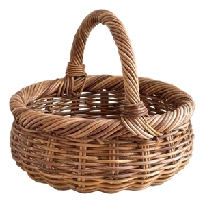 Large French-Style Round Wicker Basket