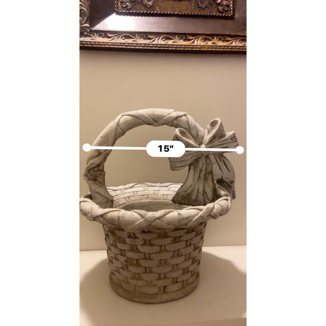 Mid-Century Modern 1960s Mid- Century Concrete Planter Basket With Handle, Woven Design and a Bow Detail. For Sale - Image 3 of 12