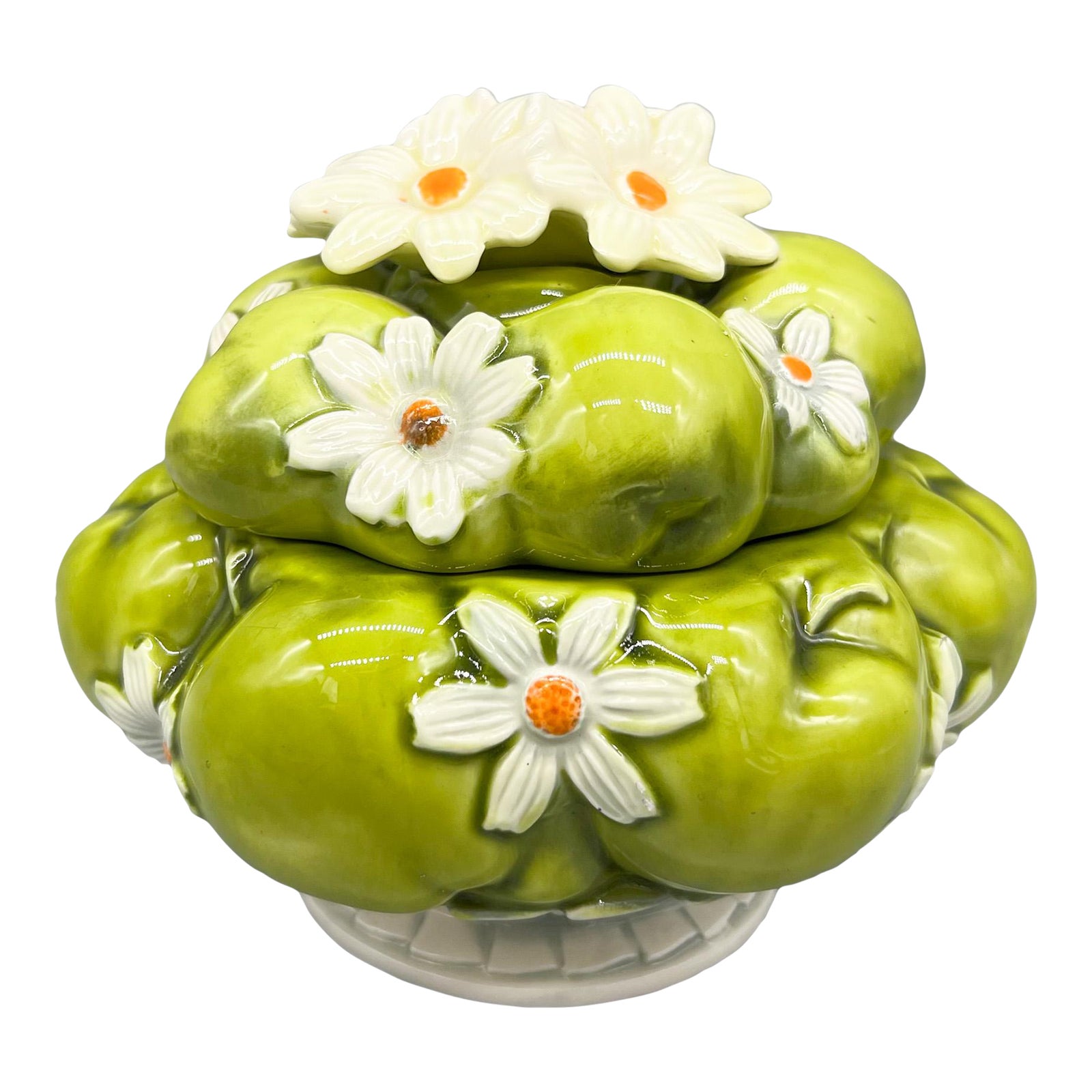 1967 Inarco Green Apple & Daisy Ceramic Covered Dish – Mid-Century