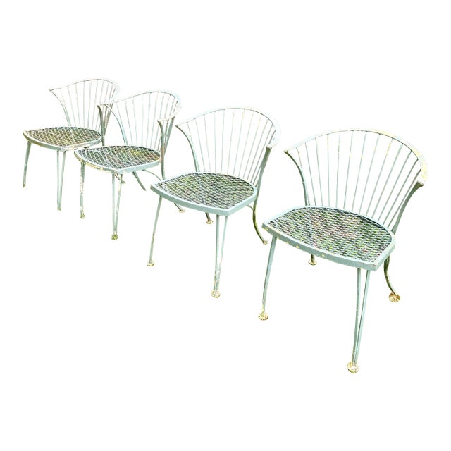 1950s Woodard Pinecrest Wrought Iron Patio Dining Chairs - Set of 4, Attrbiuted For Sale
