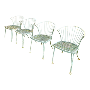 1950s Woodard Pinecrest Wrought Iron Patio Dining Chairs - Set of 4, Attrbiuted