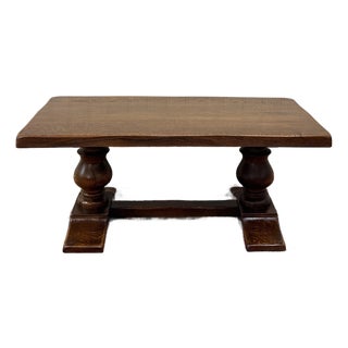 Antique French Farmhouse Coffee Table Bench Baluster Pedestal Oak c.1930s For Sale