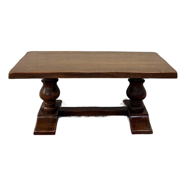 Antique French Farmhouse Coffee Table Bench Baluster Pedestal Oak c.1930s For Sale