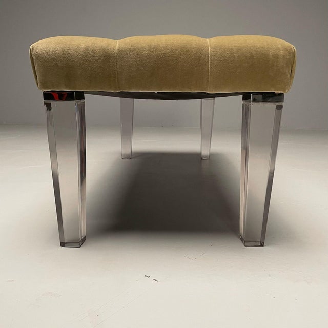 Contemporary, Modern Tufted Window Bench, Chrome, Acrylic, Green Velvet, 2010s For Sale In New York - Image 6 of 9