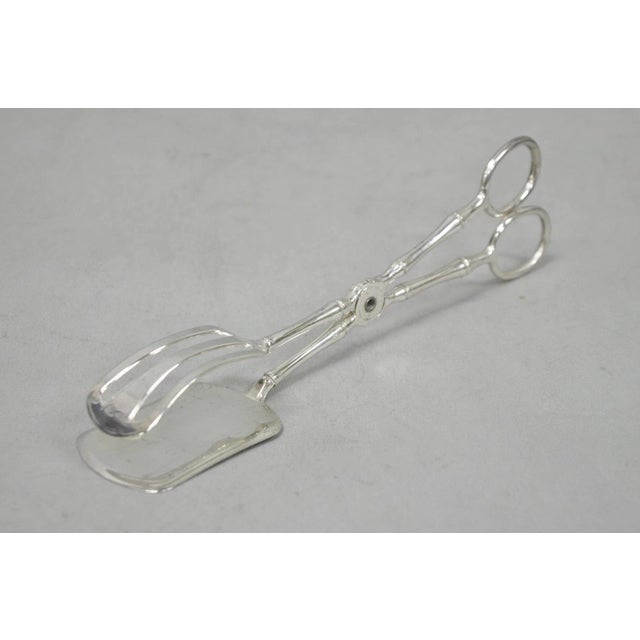 Mid 20th Century Vintage Silver Plated Faux Bamboo Scissor Style Pastry Cake Serving Tongs For Sale - Image 5 of 10