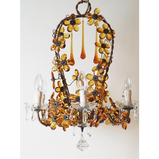 Flower Basket Chandelier with Amber Color Crystals, 1950s For Sale - Image 11 of 18