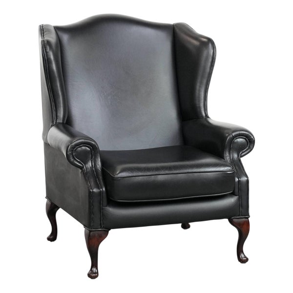 English Style Black Cowhide Chesterfield Wing Chair For Sale