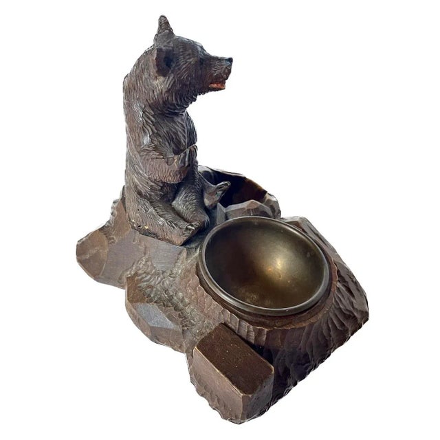 Rustic Antique Black Forest Carved Bear Inkwell For Sale - Image 3 of 8
