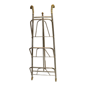 Mid 20th Century Maison Jansen Style Italian Vintage Steel & Brass Magazine Rack With Rams Head