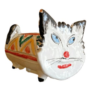 Vintage Italian Art Pottery Ceramic Cat Bank Mid Century Chipped For Sale