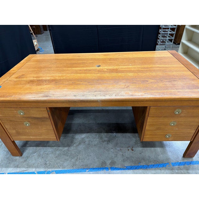 Mid-Century Modern 1970s D-Scan Mid-Century Modern Solid Teak Double Pedestal Executive Desk For Sale - Image 3 of 8