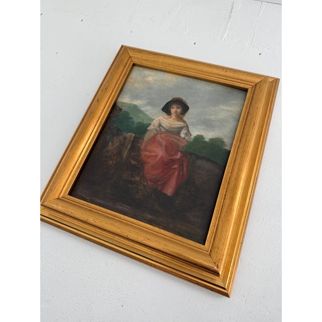 Peasant Girl With Red Skirt Antique Oil Painting For Sale In Minneapolis - Image 6 of 6