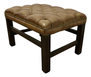 Deeply Buttoned Chesterfield Tan Leather Library Stool
