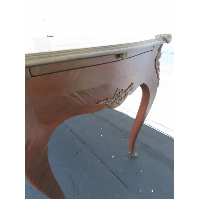 French Late 1800s Large Inlay Leather Top Partner Extension Desk 6431 For Sale - Image 12 of 18