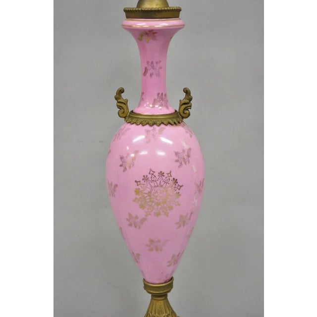 Pink Antique French Victorian Pink Paris Porcelain Petite Urn Figural Table Lamp For Sale - Image 8 of 10