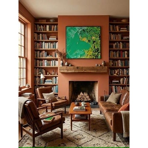 Beautiful large scale abstract mid century oil painting on canvas. Signed Krasley in lower left. Black, yellow, and white...