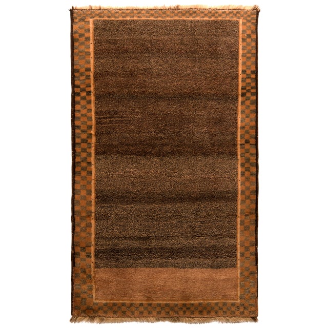 1950s Vintage Mid-Century Persian Rug Beige Brown Open Field Gabbeh Design For Sale In New York - Image 6 of 6