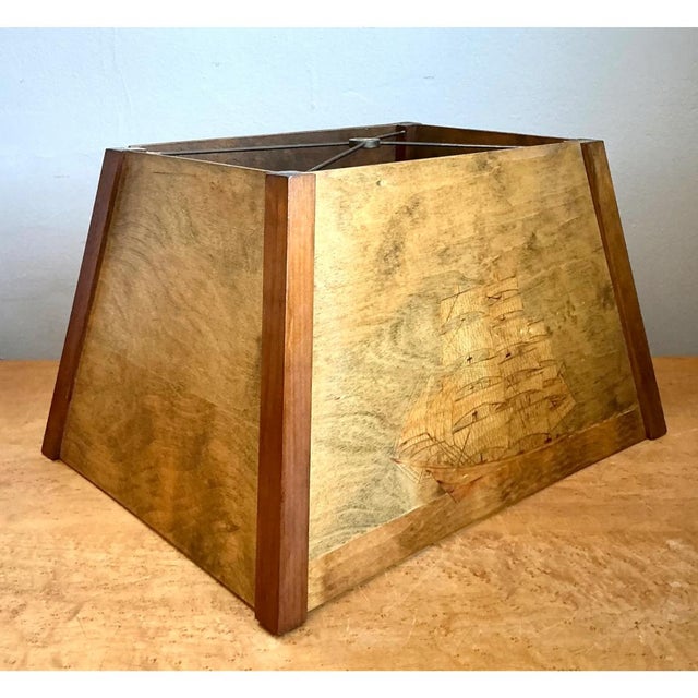 Camel Vintage Wood Lampshade With Ship Carving For Sale - Image 8 of 12