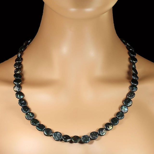 Ajd 28 Inch Iridescent Blue/Green Coin Pearl Necklace For Sale - Image 4 of 6