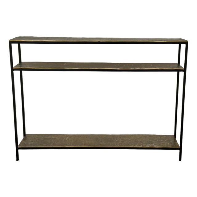 Currey and Company Modern Brass Lathi Console Table For Sale