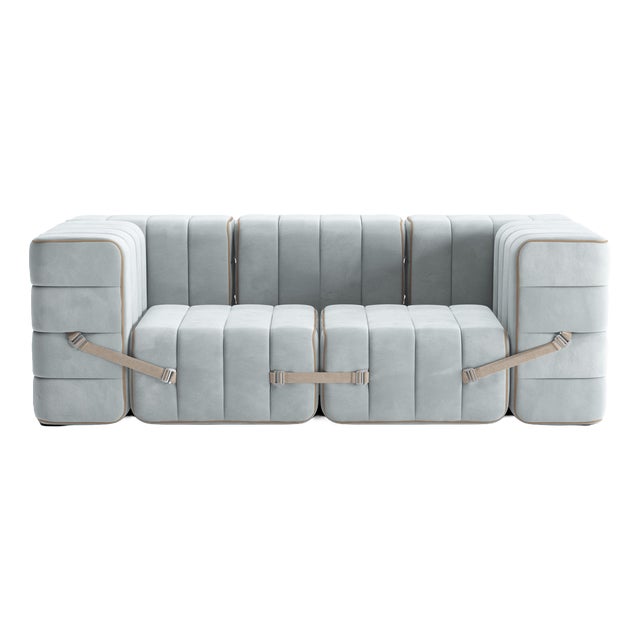 Curt Modular Set - Flexible 2-Seater with Armrests - Barcelona - River - V3347/33 (Light Blue) by Ambivalenz, Set of 7 For Sale