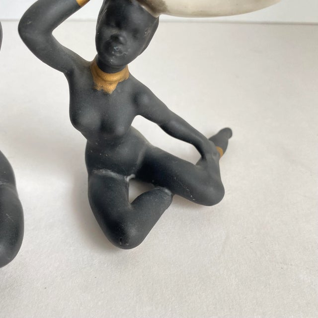 1950s Vintage 1950s Female Nude Ceramic Figurines African Tribal Women Japan a Pair For Sale - Image 5 of 12