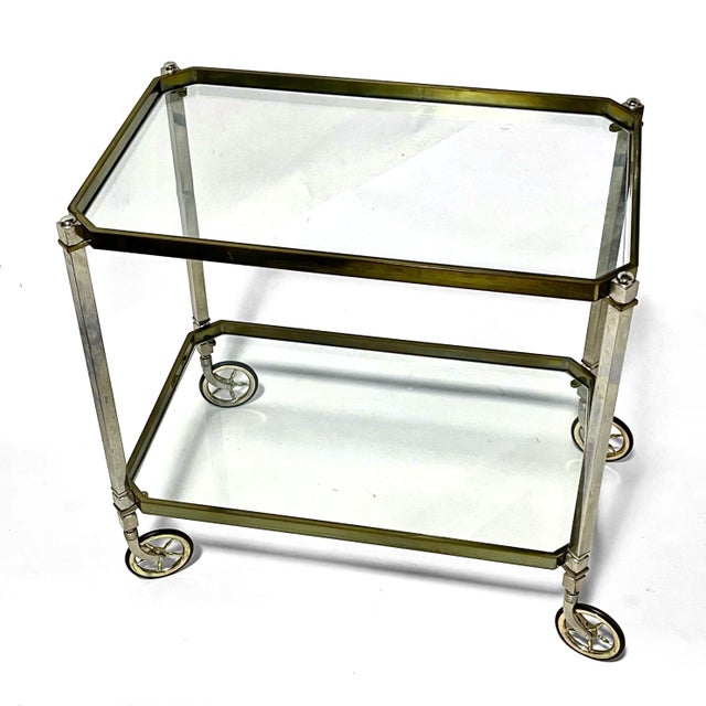 Chrome Mid 20th Century Brass and Chrome Serving Cart For Sale - Image 8 of 11