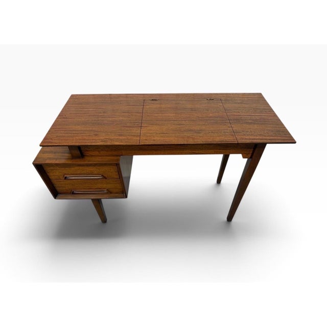 Drexel Declaration Mid-Century Modern Drexel Perspective for Milo Baughman Walnut Desk Vanity Via For Sale - Image 4 of 11
