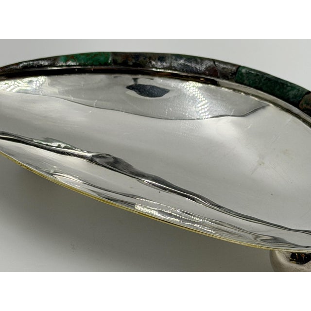 1960s Los Castillo Taxco Silver Plate Tripod Catchall With Lapis & Azurite Stone Inlay For Sale - Image 16 of 18