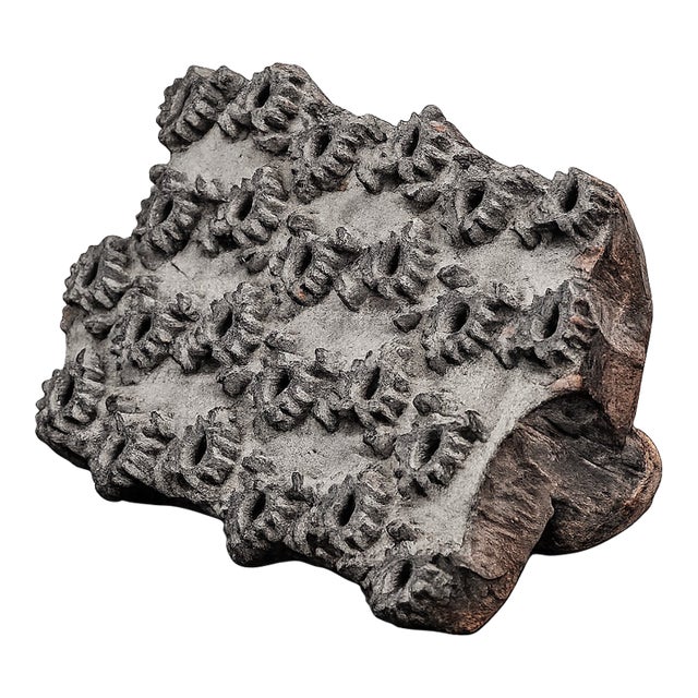 Amazing Antique Handmade Carved Wood Antique Asian Textile Printing Block Fabric Stamper Unique Bohemian Home Decor Object For Sale