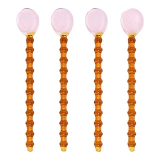 Contemporary Pale Pink Amber Beaded Glass Stirring Spoons - Set of 8 For Sale