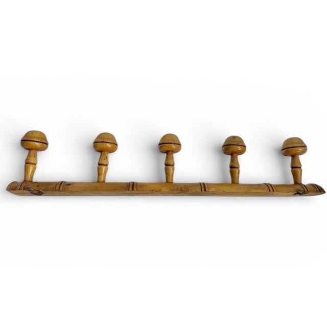 French Provincial Antique French Provincial Faux Bamboo Wood 5 Peg Coat Hat Rack For Sale - Image 3 of 12